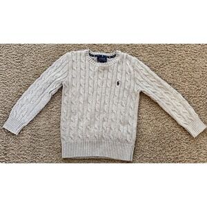 Polo Ralph Lauren Boys Size 6 Gray Cotton Classic Cable Knit Sweater